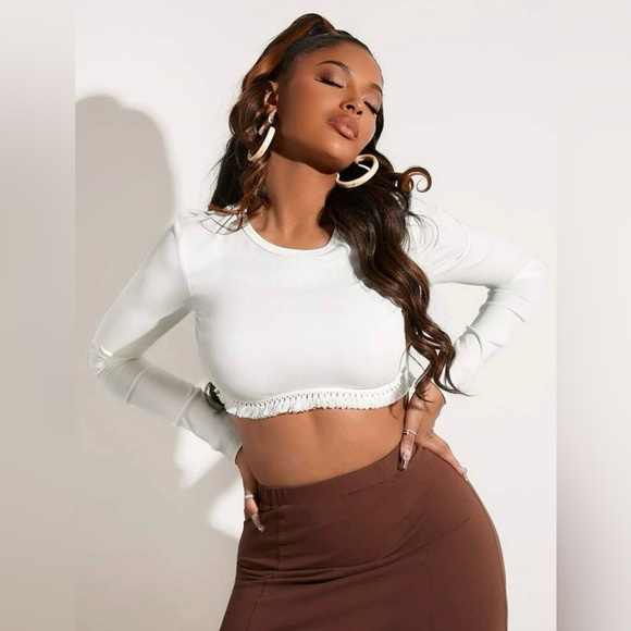 Fringe Trim Cropped T-Shirt - Picture 1 of 7